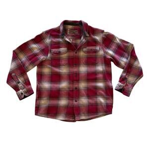 Orvis Flannel Plaid Shacket Shirt Jacket With Pockets Men Sz M Red/Tan